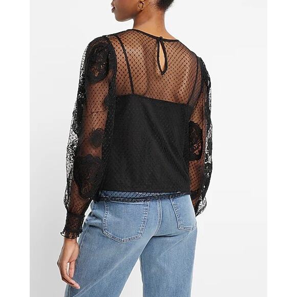 Express Lace Long Sleeve Blouse Top Womens XL Boho Bohemian Cottage Beige White - Picture 8 of 13